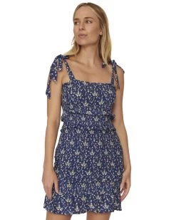 TAYLORVILLE FLORAL TIE-STRAP SMOCKED MINI DRESS 10 TAYLORVILLE FLORAL TIE-STRAP SMOCKED MINI DRESS -Style Vibe Shop SP23DR5006W CAMARGO TANK TIE TIERED FLORAL MIDI DRESS NAVY YELLOW 010