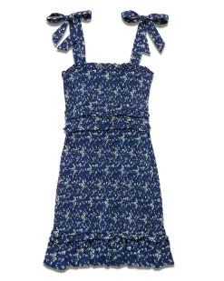 TAYLORVILLE FLORAL TIE-STRAP SMOCKED MINI DRESS 9 TAYLORVILLE FLORAL TIE-STRAP SMOCKED MINI DRESS -Style Vibe Shop SP23DR5006W TAYLORVILLE TIE STRAP SMOCKED FLORAL MINI DRESS NAVY YELLOW 007