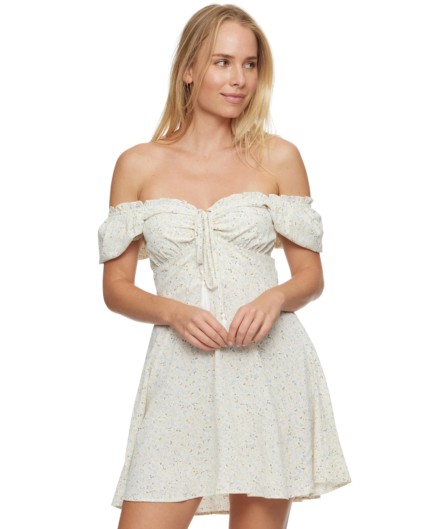 CORINNA FLORAL OFF-THE-SHOULDER PUFF SLEEVE MINI DRESS 5 CORINNA FLORAL OFF-THE-SHOULDER PUFF SLEEVE MINI DRESS - Image 3