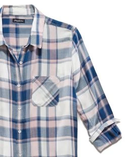 MARLOW VINTAGE WASHED RELAXED SHIRT -Style Vibe Shop SP23WS1180W MARLOW LS PLAID SINGLE POCKET SHIRT NAVY PINK WHITE 006 d1ae319f 7986 42e4 9f12 fdf8acaf0e03