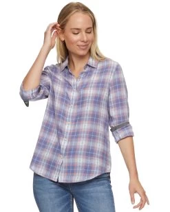 HARLEIGH VINTAGE WASHED SHIRT -Style Vibe Shop SP23WS1186W ALLERTON LS PLAID SHIRT PINK LIGHT BLUE 024