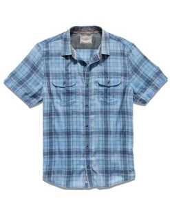 BUSHNELL VINTAGE SOFT SHIRT (FINAL SALE) 11 BUSHNELL VINTAGE SOFT SHIRT (FINAL SALE) -Style Vibe Shop SP23WS1203 BUSHNELL SS VINTAGE WASH DOUBLE POCKET SHIRT NAVY BLUE AQUA 008