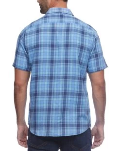 BUSHNELL VINTAGE SOFT SHIRT (FINAL SALE) 12 BUSHNELL VINTAGE SOFT SHIRT (FINAL SALE) -Style Vibe Shop SP23WS1203 WILMINGTON SS VINTAGE WASH DOUBLE POCKET SHIRT NAVY BLUE AQUA 011