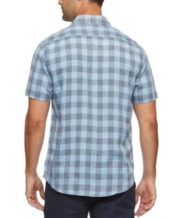 CABOT VINTAGE SOFT SHIRT -Style Vibe Shop SP23WS1238 CABOT SS VINTAGE WASH GINGHAM SHIRT CHARCOAL BLACK 011