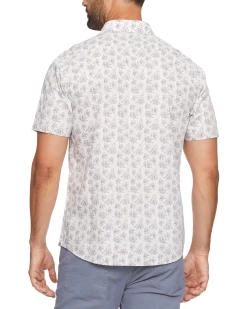 ENGLEWOOD LEAF PRINT VINTAGE WASHED WESTERN SHIRT (FINAL SALE) -Style Vibe Shop SP23WS1245 ENGLEWOOD SS LEAF PRINT DOUBLE POCKET SHIRT CREAM CHARCOAL 014