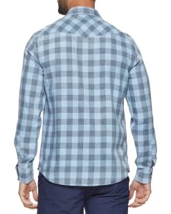 CABOT VINTAGE SOFT WESTERN SHIRT -Style Vibe Shop SP23WS1390 CABOT LS VINTAGE WASH WESTERN SHIRT BLUE BLACK 003