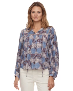 HARLAN PATTERNED PEEKABOO PEASANT TOP